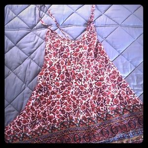 Mini strappy red floral patterned dress